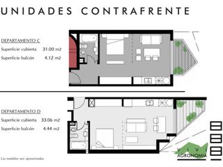 Monoambiente divisible, Piso 4°D, 37,5 m2 total,  c/balcón al cfte, Agronomía.