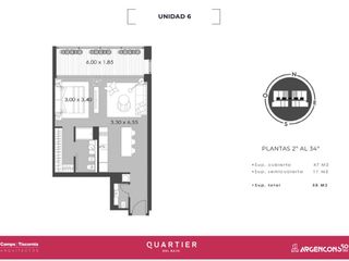 Quartier del Bajo, Loft en venta  divisible con cochera, piso 8 . Torre 2.