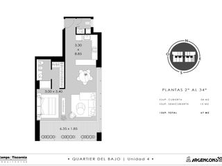 Loft  divisible con cochera en Venta , piso 30, en Quartier Del Bajo Torre 2 .