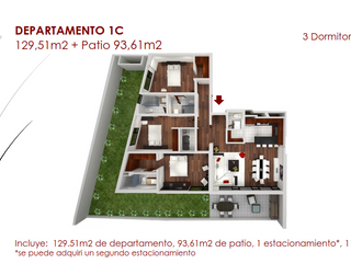 1C Granda Centeno: Vendo Amplio y Acogedor Departamento 130 m 3 dormitorios con patio 93,61 m A Estrenar