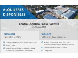 ALQUILER DEPOSITOS NAVES 1.871 m2 en PABLO PODESTA
