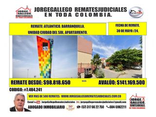 REMATE: ATLANTICO. BARRANQUILLA. UNIDAD CIUDAD DEL SOL. APARTAMENTO.