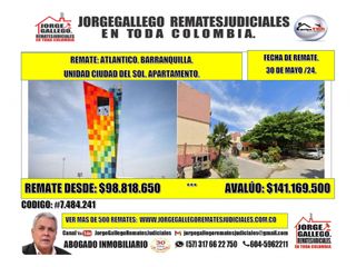 Foto 2 de REMATE: ATLANTICO. BARRANQUILLA. UNIDAD CIUDAD DEL SOL. APARTAMENTO.