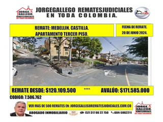 REMATE: MEDELLIN. CASTILLA.  APARTAMENTO TERCER PISO.