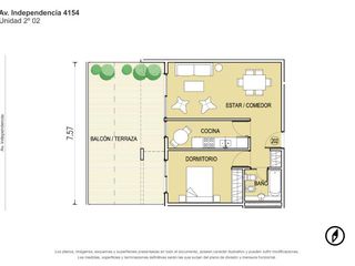 Foto 9 de Apto Crédito, a Estrenar en Boedo. Venta Departamento de 2 Ambientes con Balcón Terraza