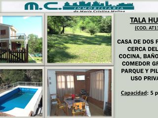 Foto 1 de AT113. TALA HUASI. CASA DE 2 DORMITORIOS CON PILETA (5 PAX)