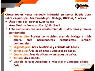 Foto 2 de **VENTA BODEGA 2.598 M2 COTA - SIBERIA