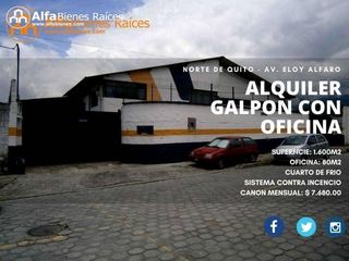EXCELENTE GALPON EN ALQUILER CON OFICINA - NORTE DE QUITO.