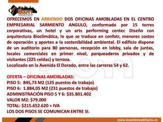 *ARRIENDO OFICINAS AMOBLADAS 2.729 M2 CON 338 PUESTOS EN CALLE 26