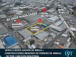 Foto 1 de Venta o Renta Galpón en Terreno de 4000m2. Industrial Alto Impacto i3. Carcelén Industrial