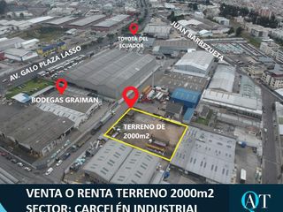Foto 1 de Venta o Renta Terreno de 2000m2. Industrial Alto Impacto i3. Carcelén Industrial