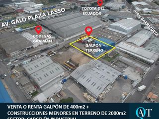 Foto 1 de Venta o Renta Galpón en Terreno de 2000m2. Industrial Alto Impacto i3. Carcelén Industrial