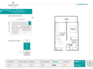 Foto 13 de 54m2. Excelente 2 amb.  gran balcón Corrido. Opcional Cochera Full amenities
