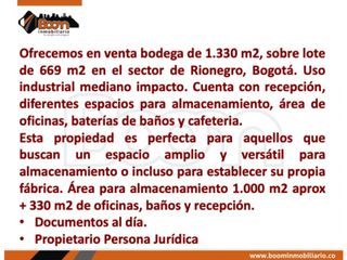 Foto 2 de *VENTA BODEGA 1.330 M2 SECTOR RIONEGRO BOGOTA