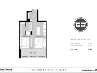 Loft  divisible con cochera en Venta , piso 33 en Quartier Del Bajo . Torre 1.