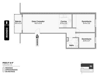 Semipiso dos dormitorios - Balcon al frente - Terraza de uso exclusivo