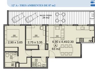 2 ambientes con balcón 60 mts 2 totales -  Terrazas de Nuñez