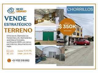 Foto 1 de VIVE A UNOS MINUTOS DE LA PLAYA! VIVE EN CHORRILLOS - TERRENO EN VENTA