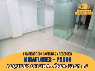 Foto 1 de Alquiler Miraflores PARDO - Oficina de 1 Ambiente con 3 Oficinas - Área: 53.51m²