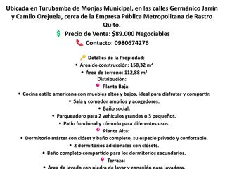 Foto 2 de VENDO CASA Nueva y por Estrenar en el Sur de Quito, Turubamba de Monjas Municipal.