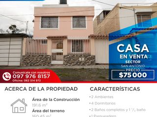 Foto 1 de CASA EN VENTA CALLE LINEA FÉRREA, SAN ANTONIO