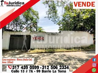 SE VENDE HERMOSA CASA LOTE ESQUINERA - RIVERA (HUILA-COL)