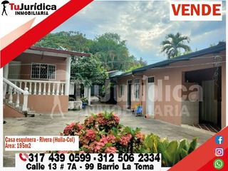 SE VENDE HERMOSA CASA LOTE ESQUINERA - RIVERA (HUILA-COL)