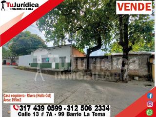 SE VENDE HERMOSA CASA LOTE ESQUINERA - RIVERA (HUILA-COL)