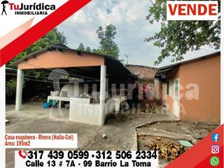 SE VENDE HERMOSA CASA LOTE ESQUINERA - RIVERA (HUILA-COL)