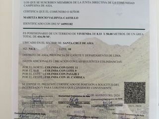 Foto 5 de VENDO TERRENO DE OCASION DE 416.50 M2 EN SANTA CRUZ DE ASIA POR ACCIONES Y DERECHOS LISTO PARA INSCRIPCION MUNICPAL Y RR.PP