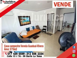 SE VENDE HERMOSA CASA CAMPESTRE - VEREDA GUADUAL RIVERA (HUILA -COL)